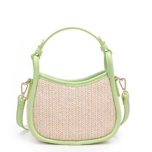 Moda Luxe Aimee Crossbody Bag in Lime Green and Straw, Boho Hand Bag NWOT